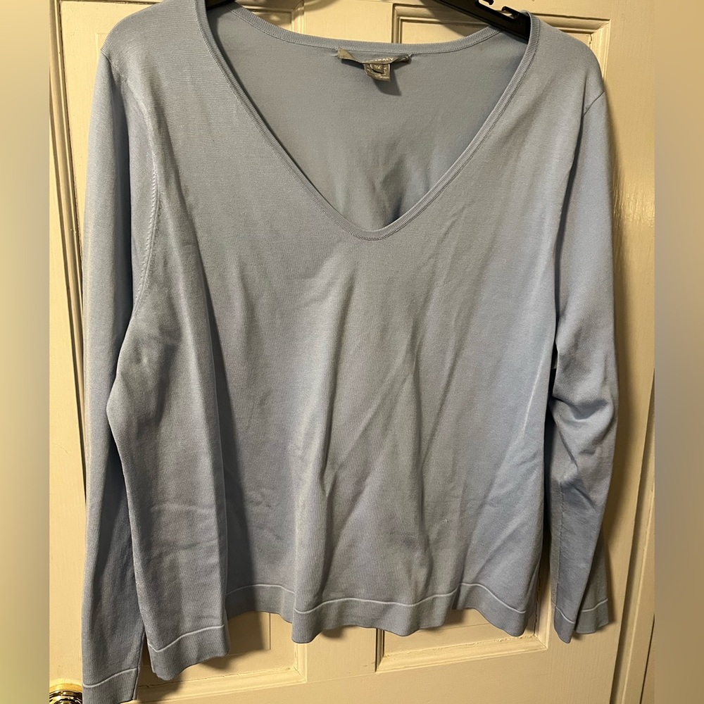 Vintage Ellen Tracy robin’s egg blue 75% silk v-neck sweater, size 3X